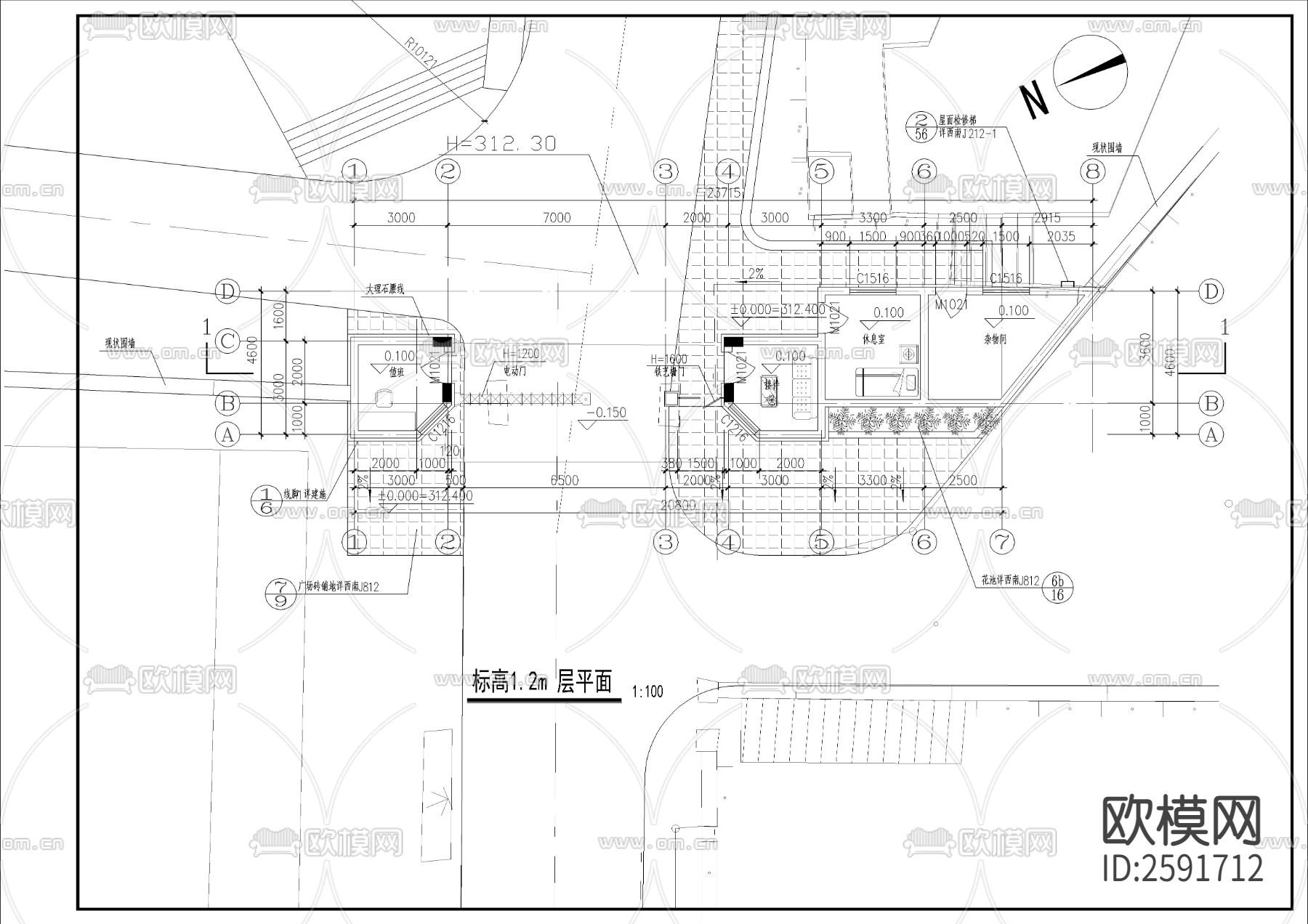 政府海军大门建筑CAD施工图下载（渲染图1）