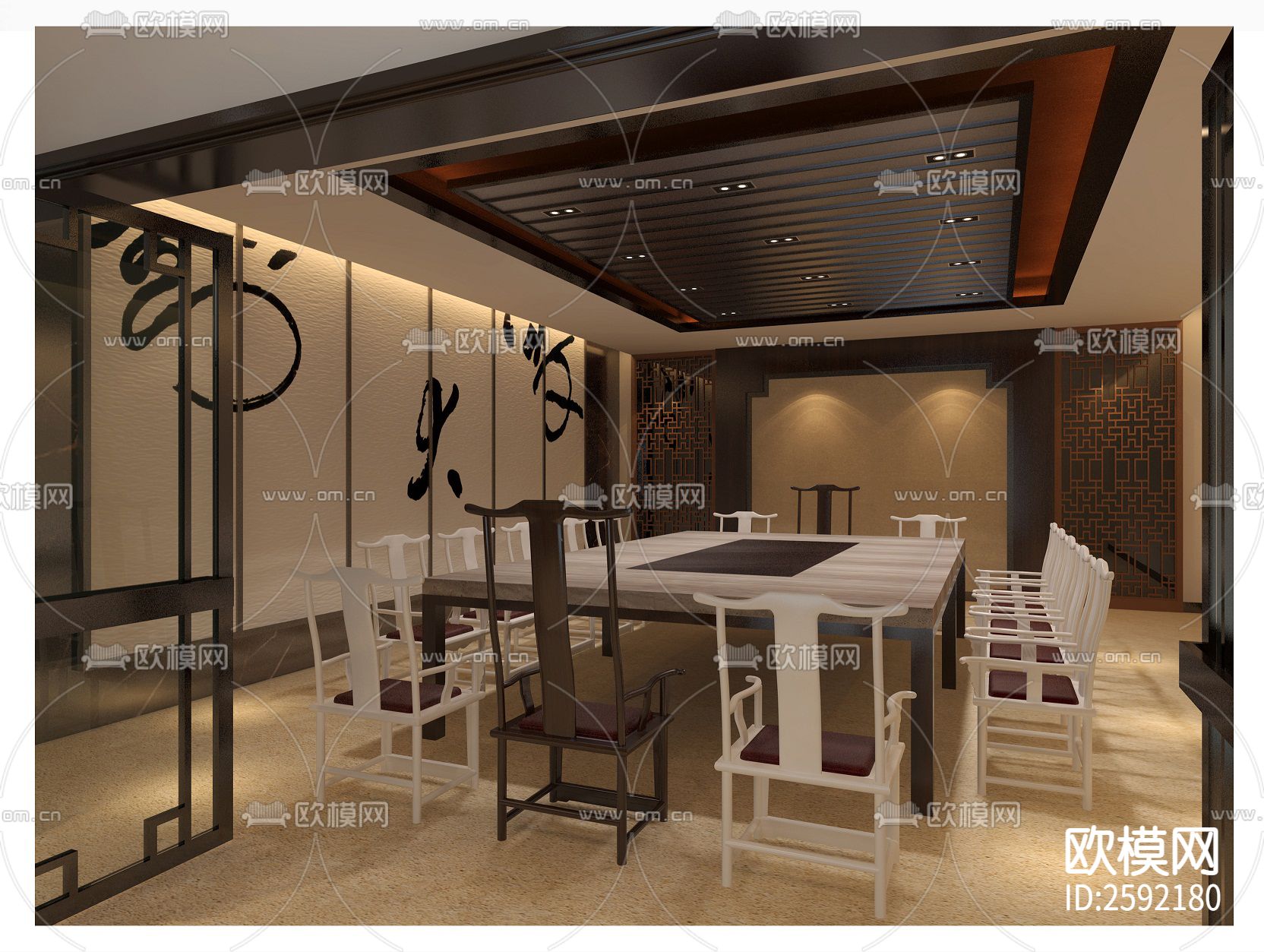 广东科学城会所式办公室CAD施工图下载（渲染图2）