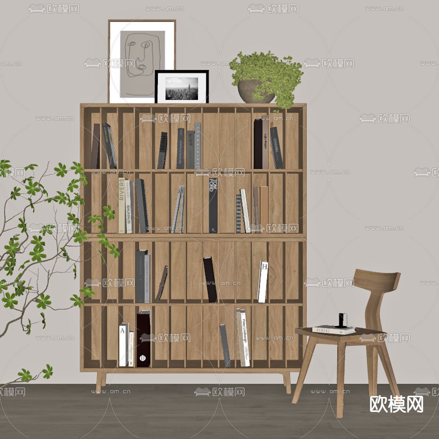 中古风书架su模型下载（渲染图2）