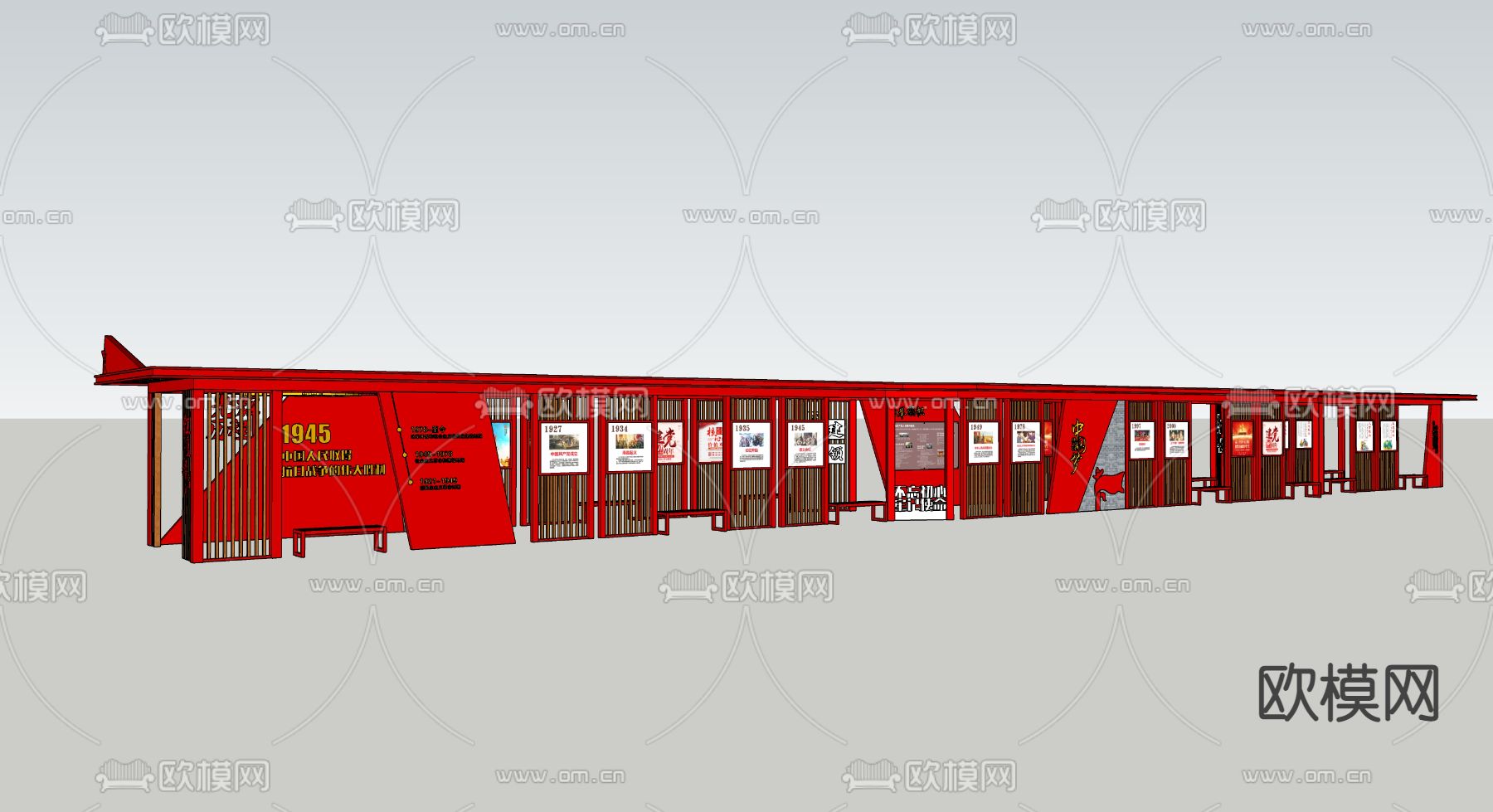 党建长廊 廊亭su模型下载（渲染图3）