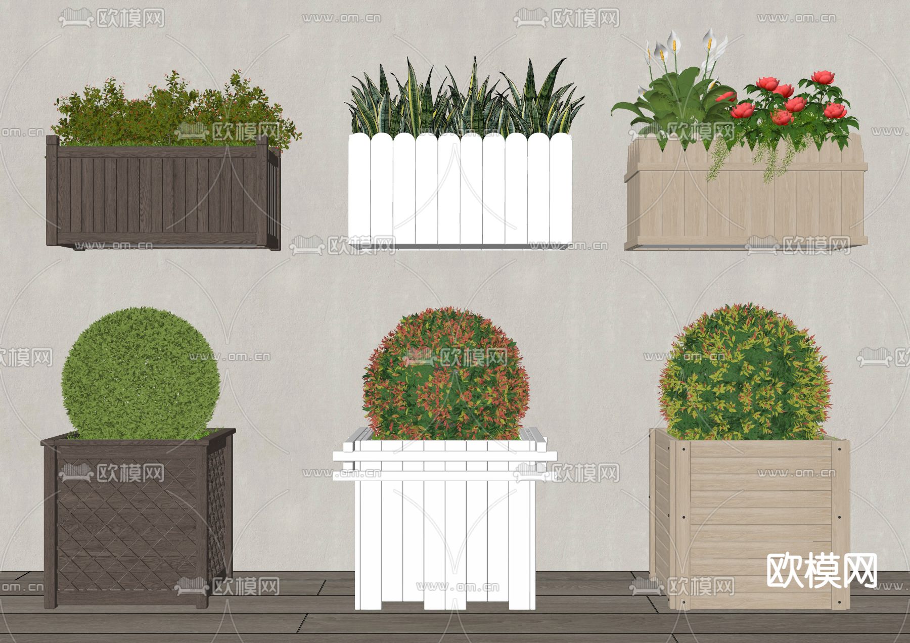 户外花箱 花池 花钵su模型下载（渲染图2）