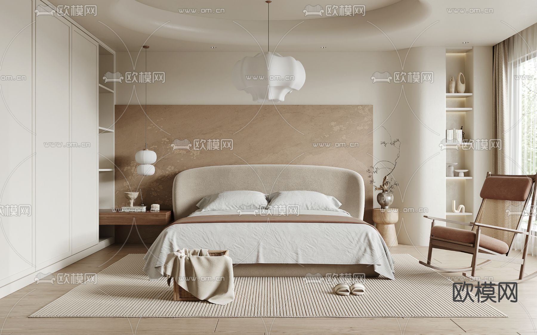 侘寂风卧室su模型下载（渲染图1）