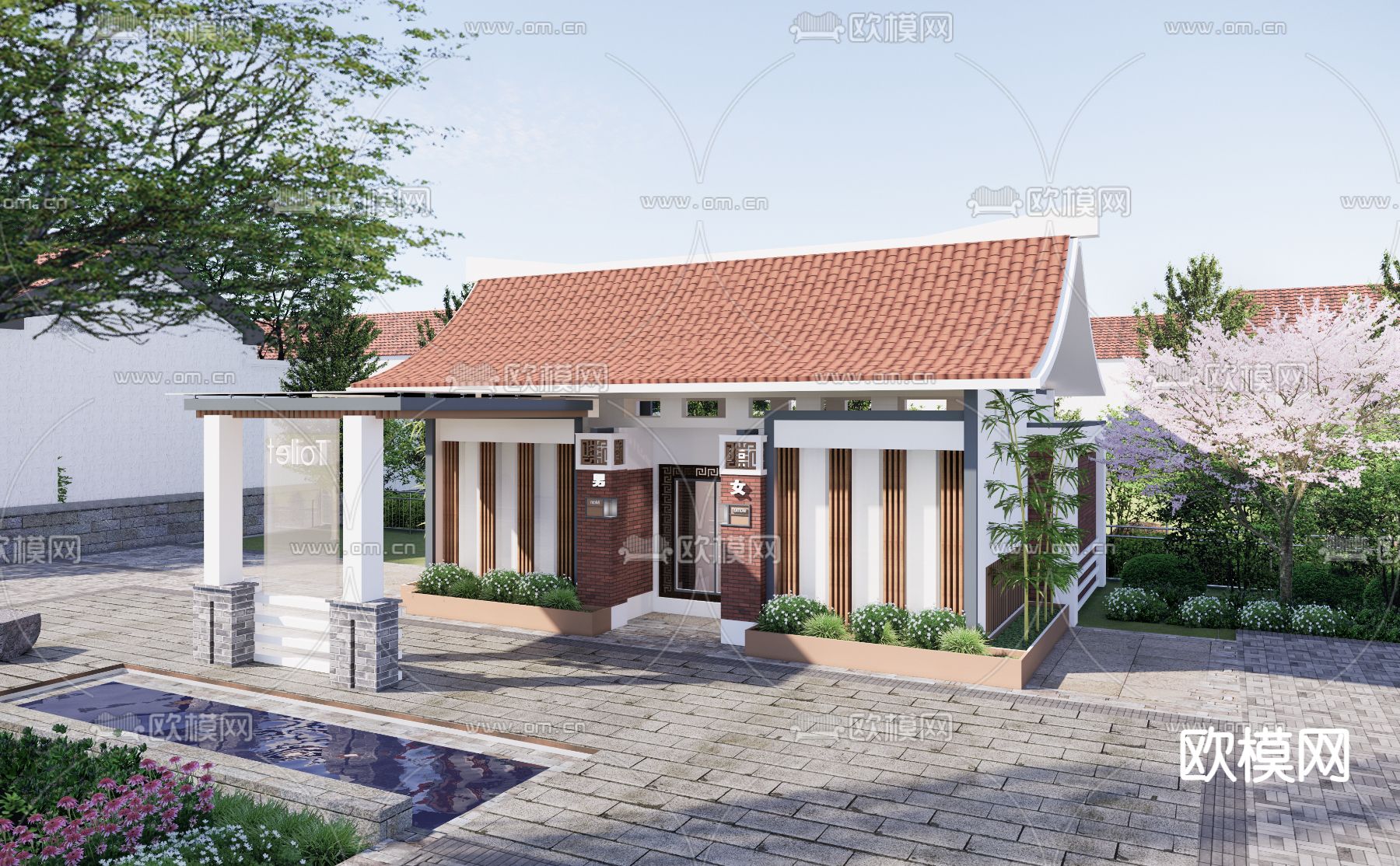 新中式公共厕所su模型