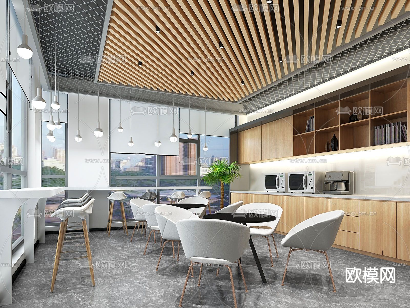 现代茶水间 办公休息区su模型下载（渲染图1）