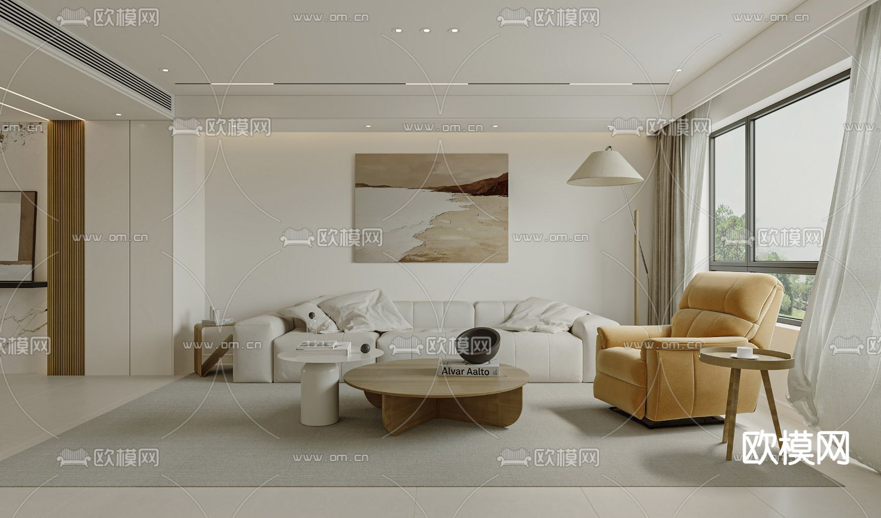 奶油风客厅 餐厅3d模型下载（渲染图1）