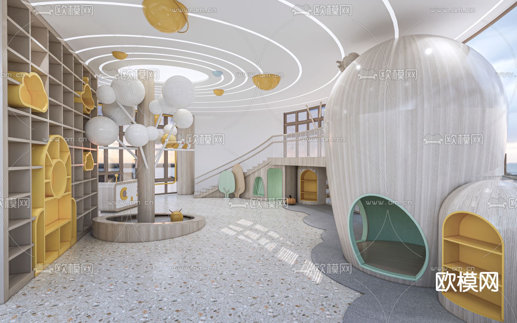 幼儿园娱乐区 活动室su模型下载（渲染图1）