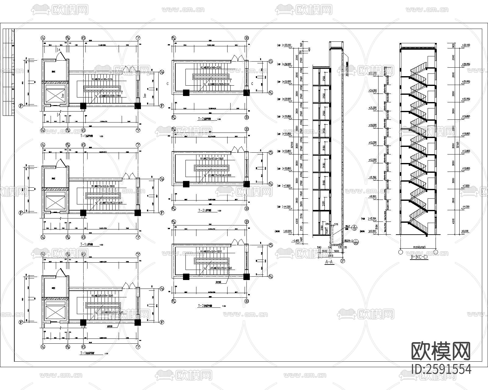 小区住建筑及结构CAD施工图下载（渲染图3）