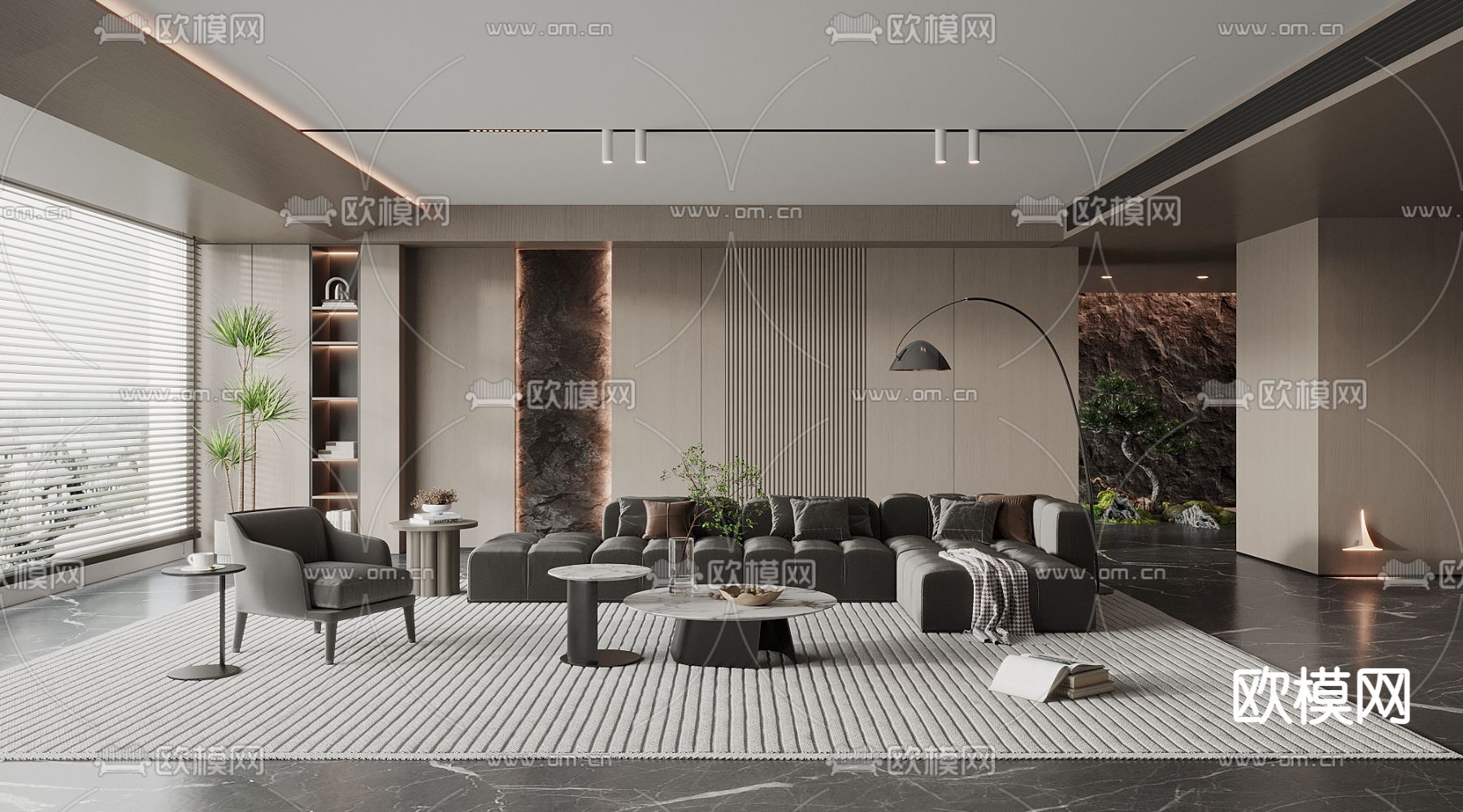 高级灰客厅3d模型下载