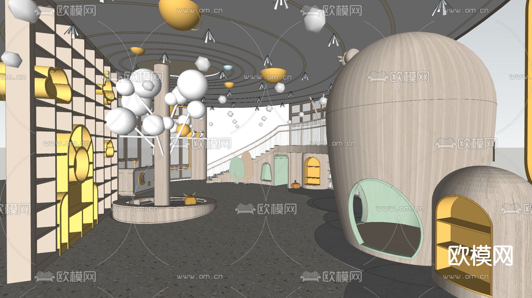 幼儿园娱乐区 活动室su模型下载（渲染图3）