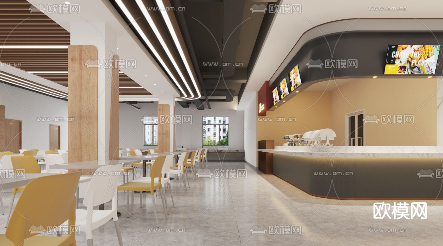 食堂 学生餐厅3d模型下载（渲染图3）