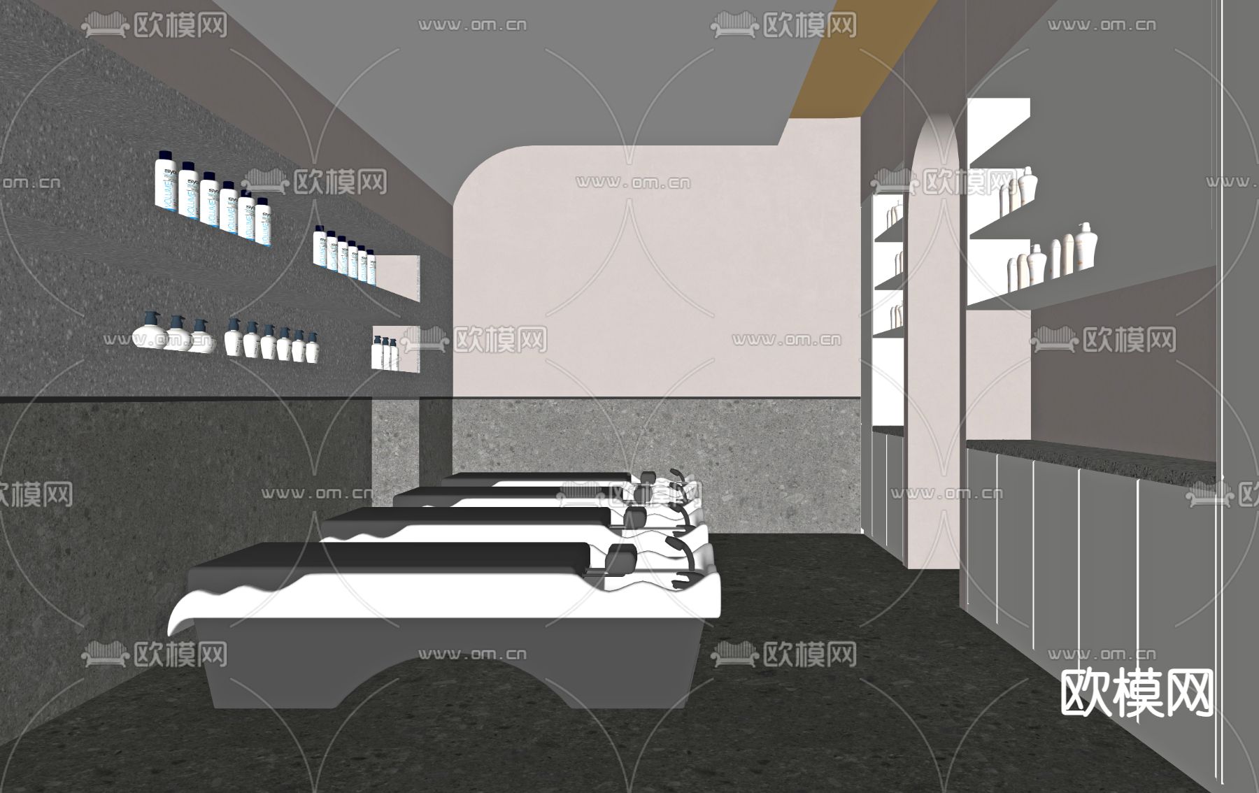 现代理发店 洗头区su模型下载（渲染图2）