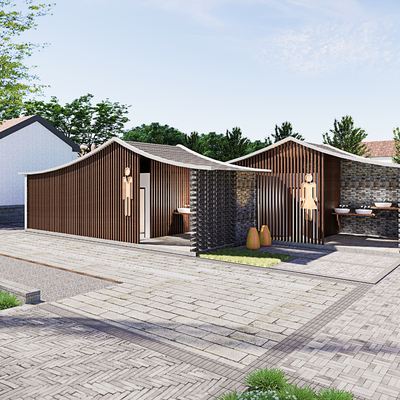  新中式公共厕所su模型 