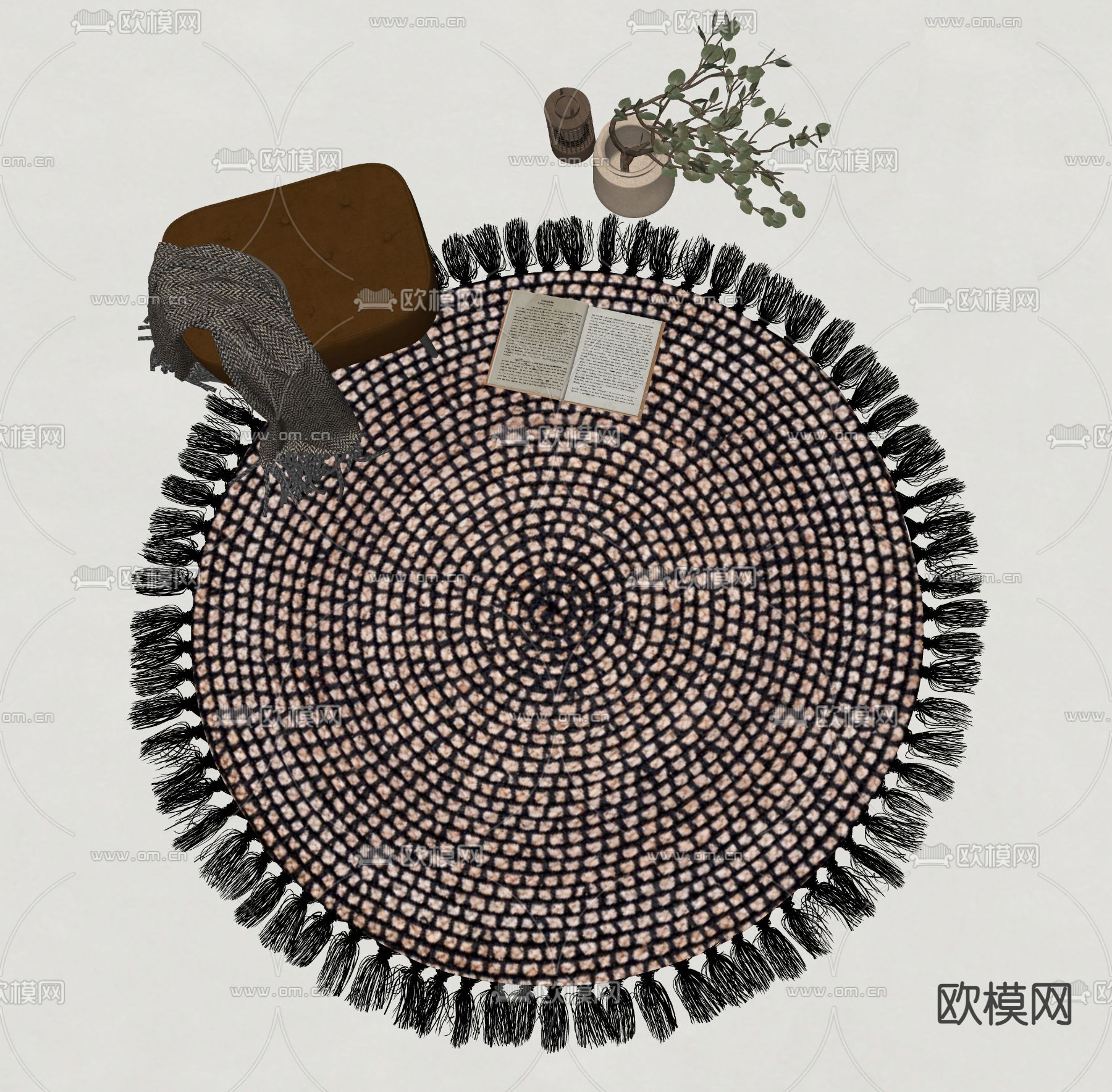 现代圆形地毯su模型下载（渲染图2）