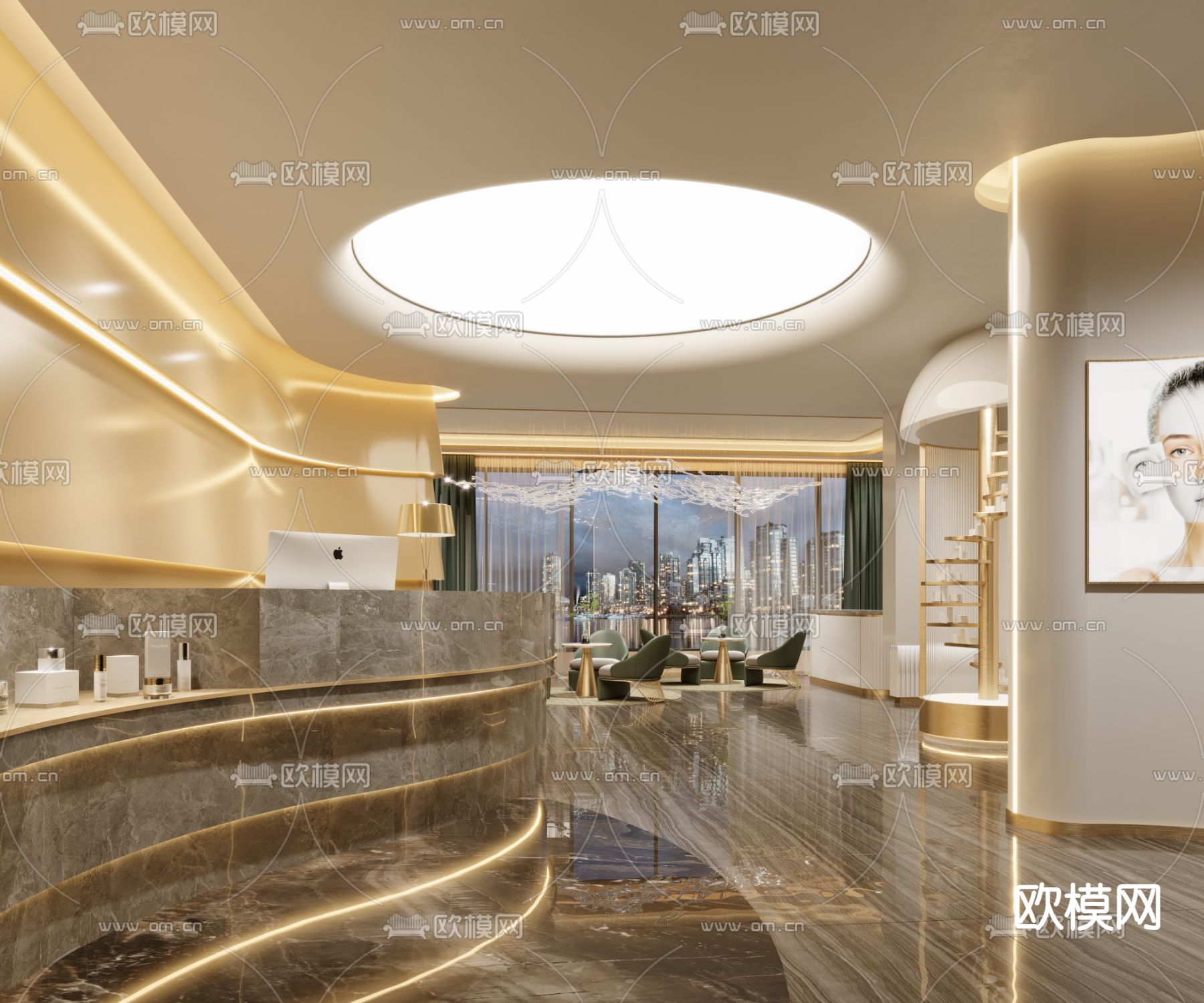 轻奢美容院 大厅 休息区3d模型下载