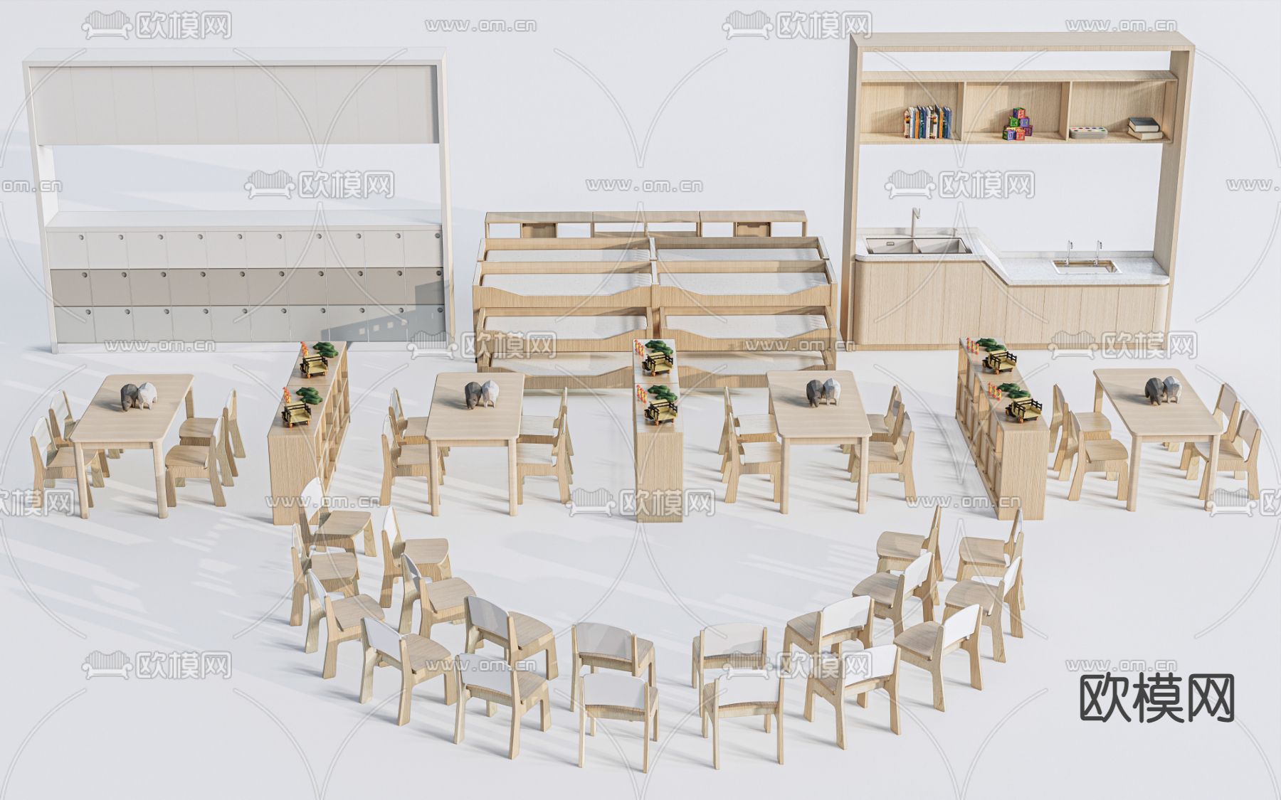 儿童桌椅su模型下载（渲染图1）