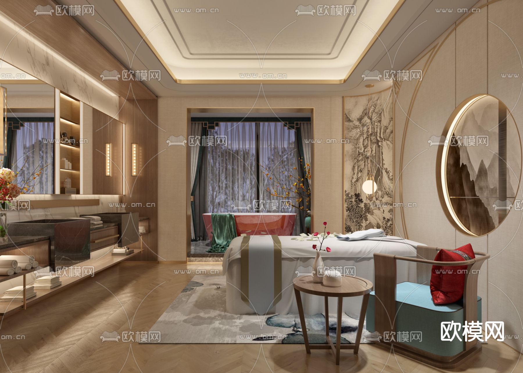 新中式美容店 SPA包间3d模型下载