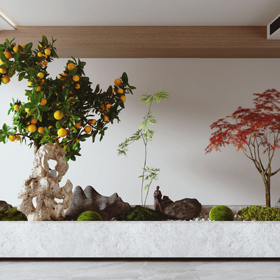  橘子树 红枫树 植物堆su模型 