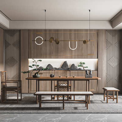 新中式茶室su模型