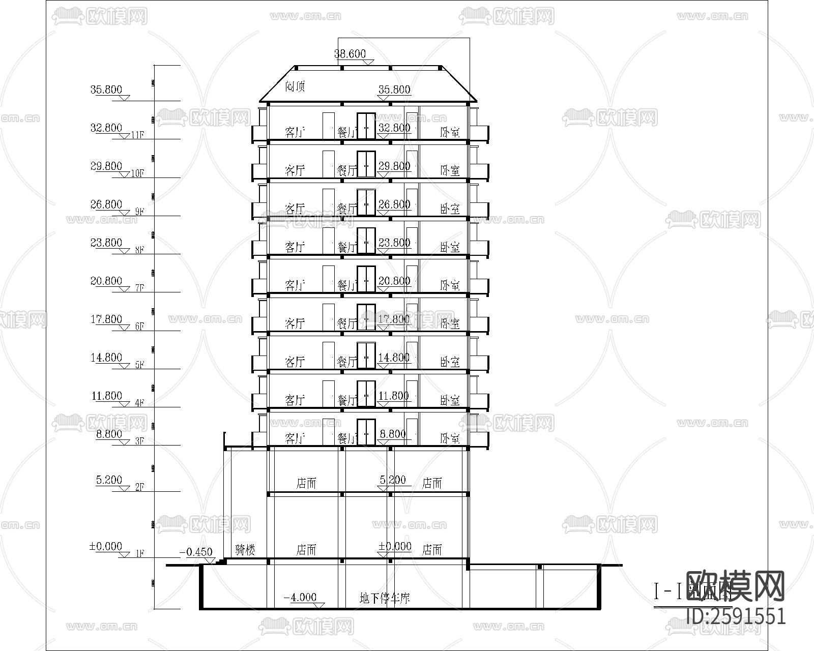 沿街高层商住楼CAD施工图下载（渲染图6）
