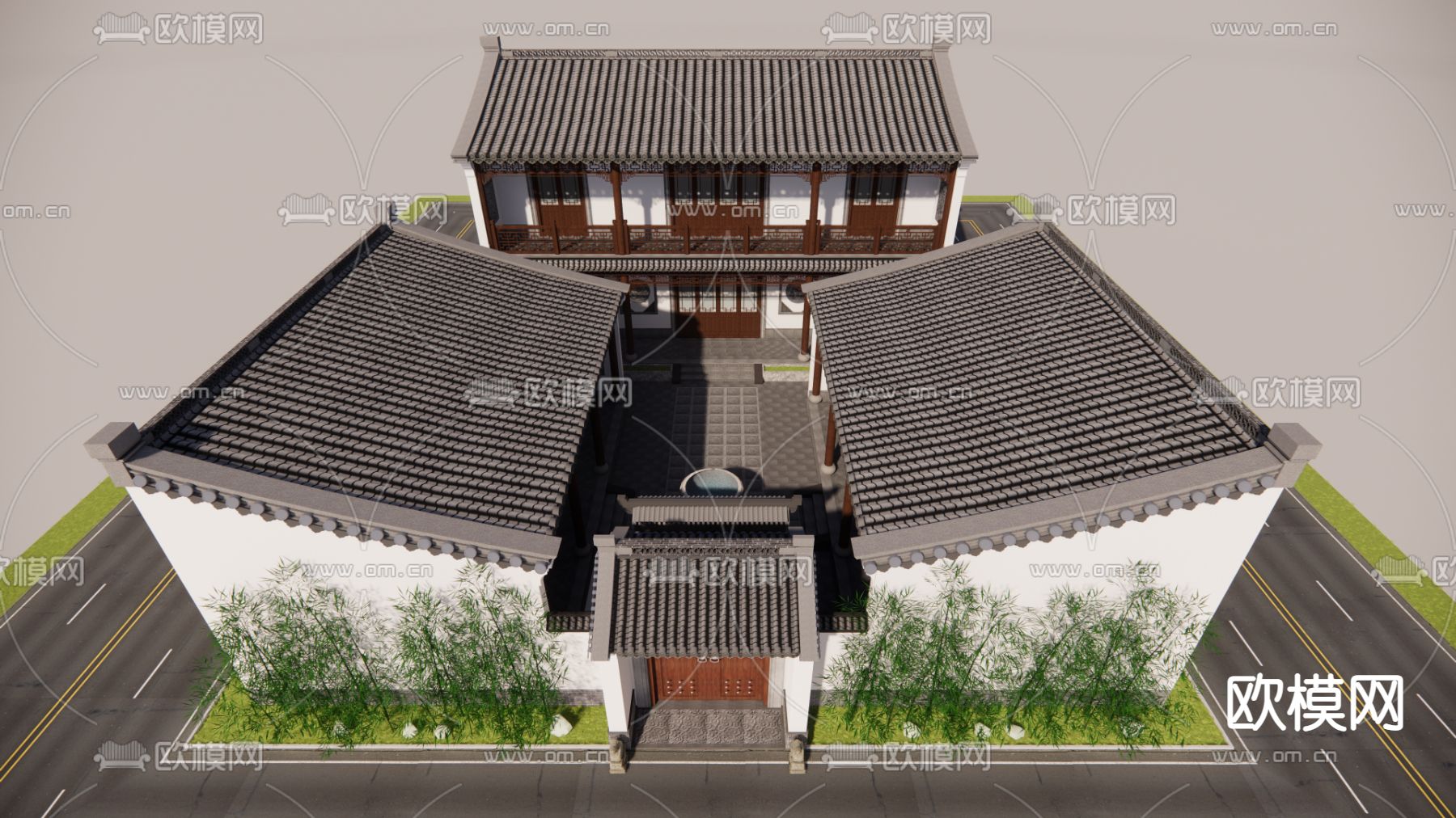 中式四合院su模型下载（渲染图1）