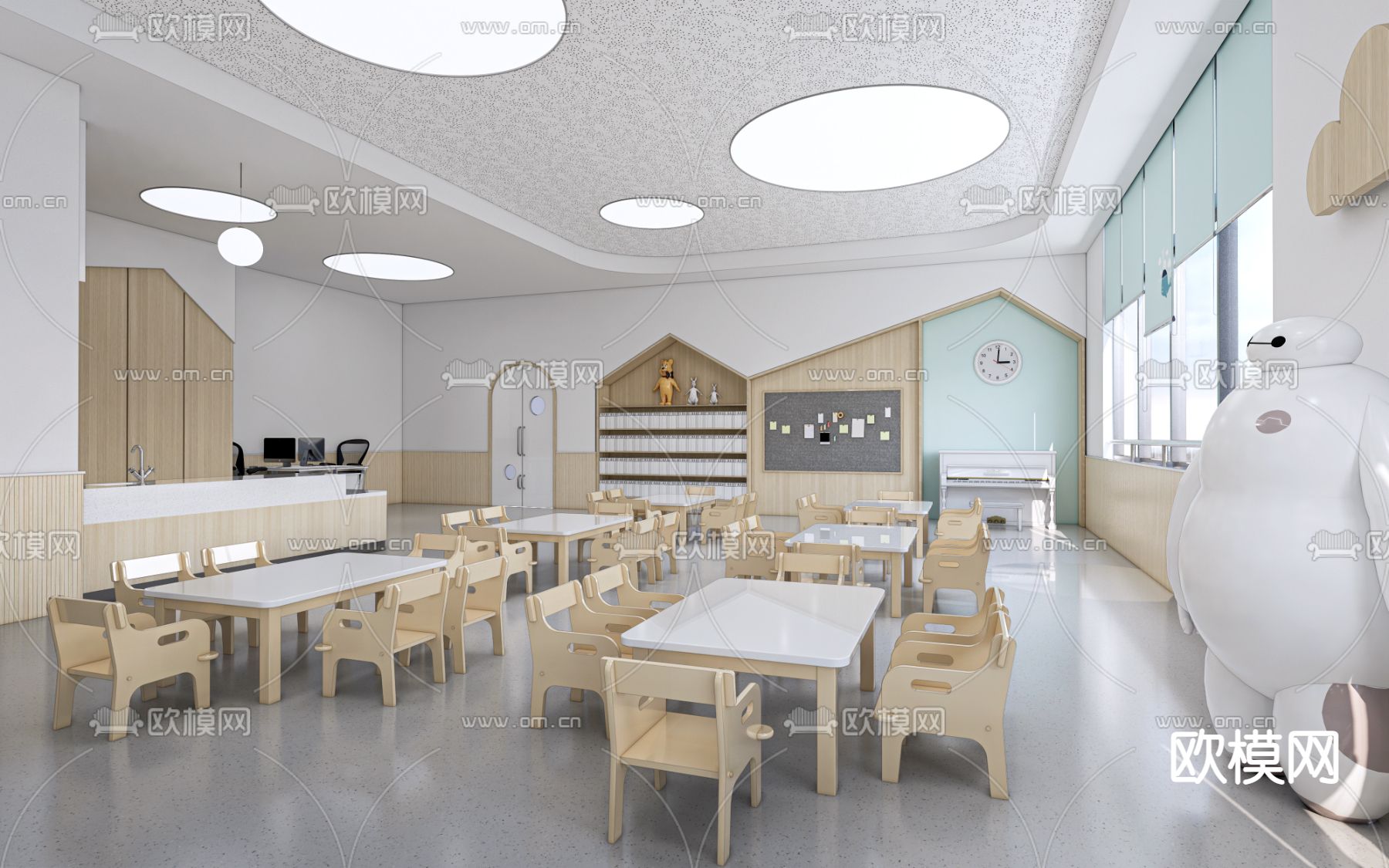 幼儿园教室 活动室su模型下载（渲染图1）
