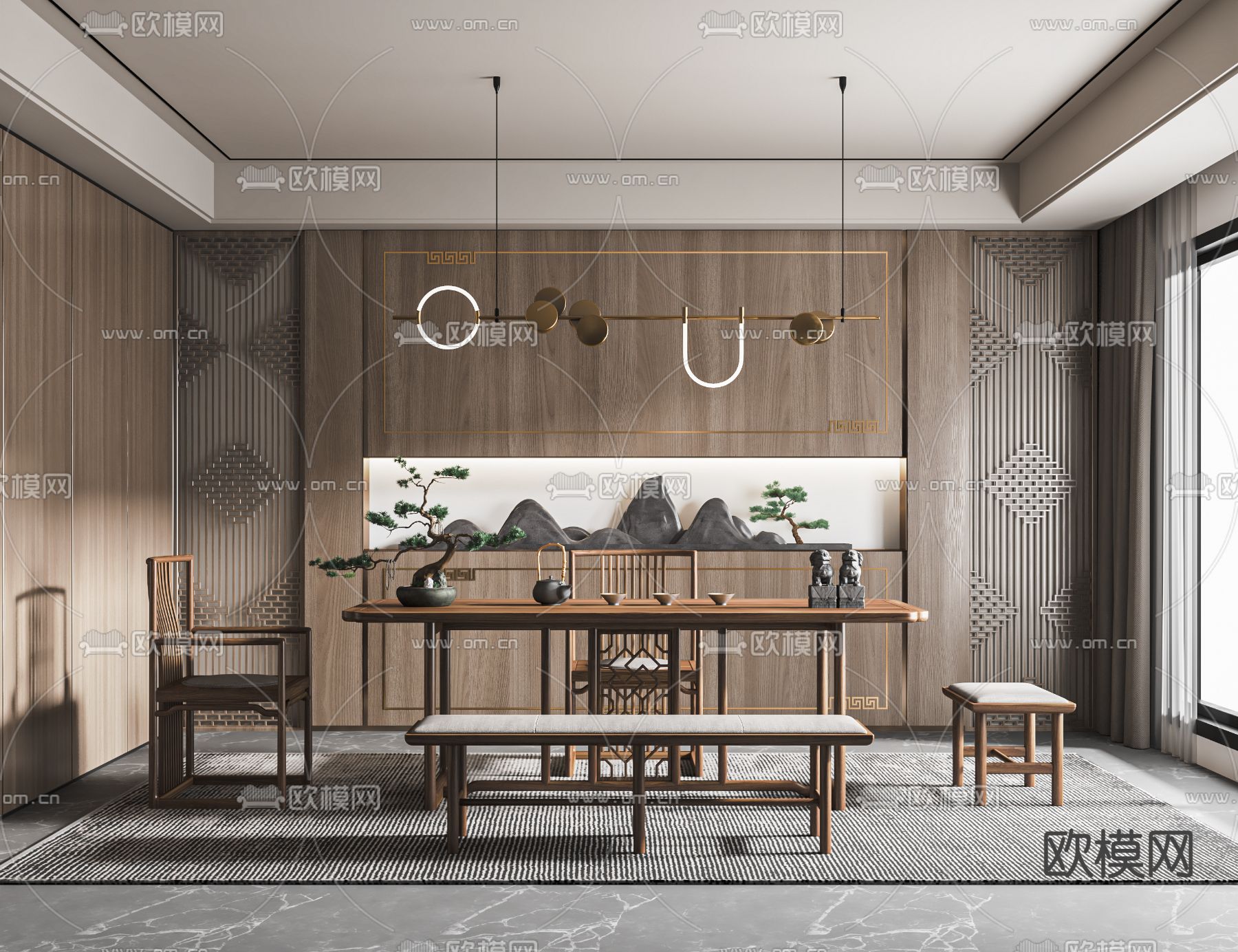 新中式茶室su模型