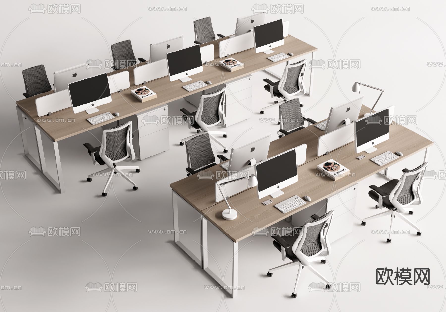 卡位办公桌 工位su模型下载（渲染图1）