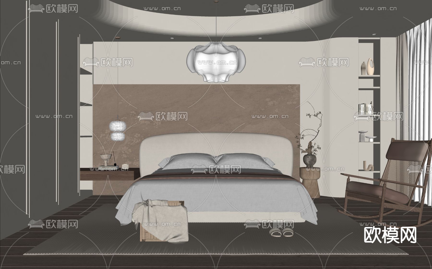 侘寂风卧室su模型下载（渲染图2）