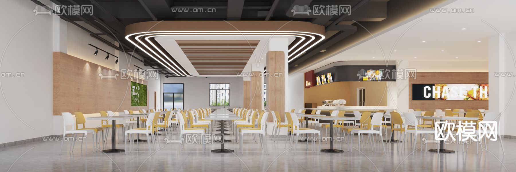 食堂 学生餐厅3d模型下载（渲染图1）