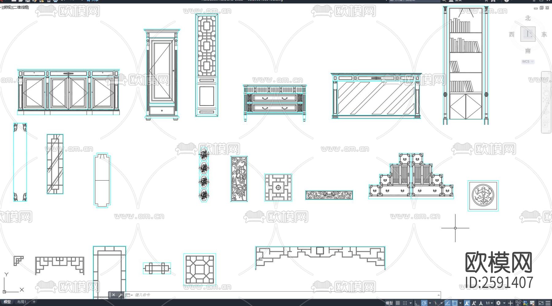 中式部件立面CAD图库下载（渲染图2）