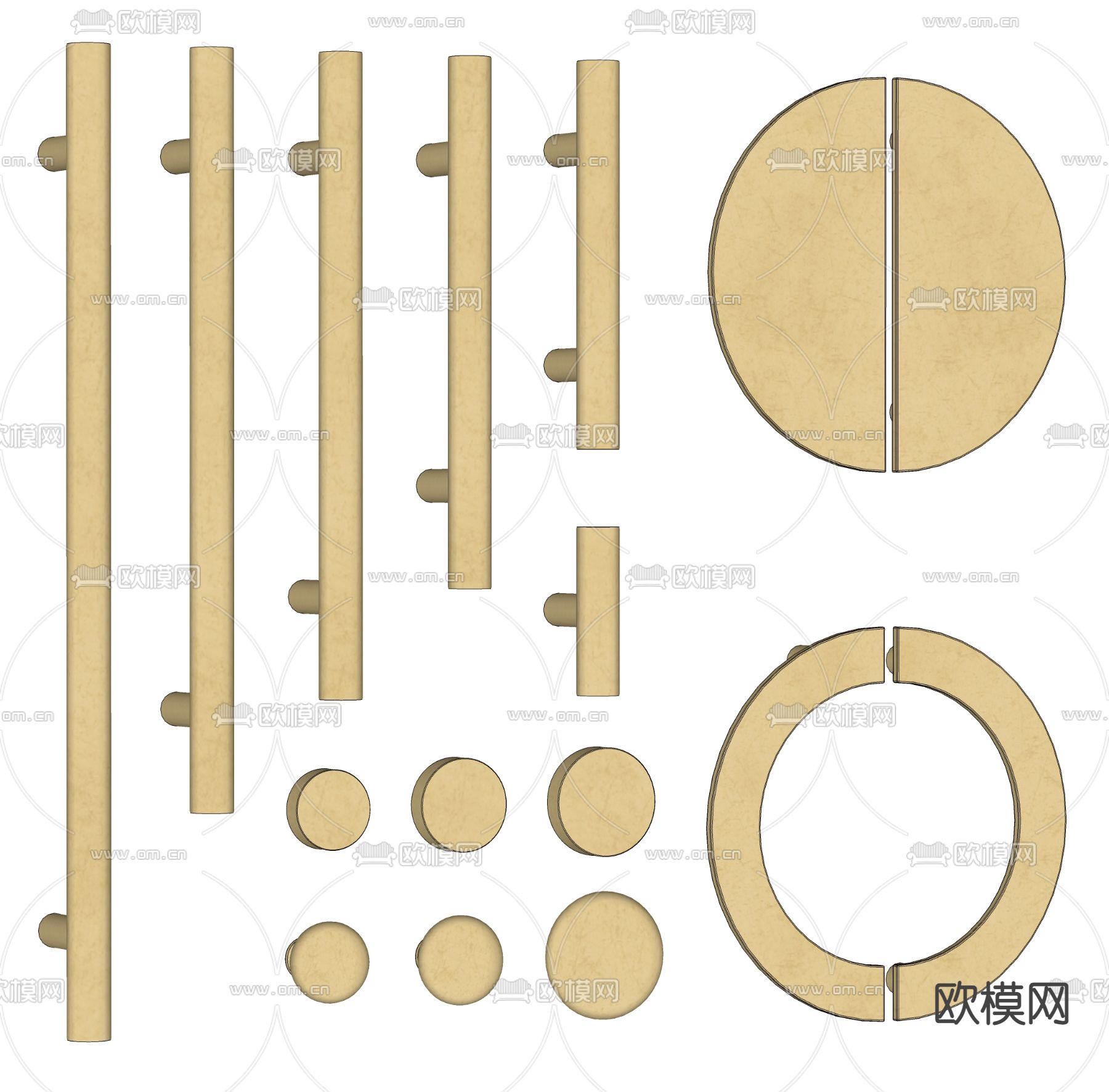 新中式拉手 锤纹门把手su模型