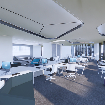  开放办公区 办公室su模型 