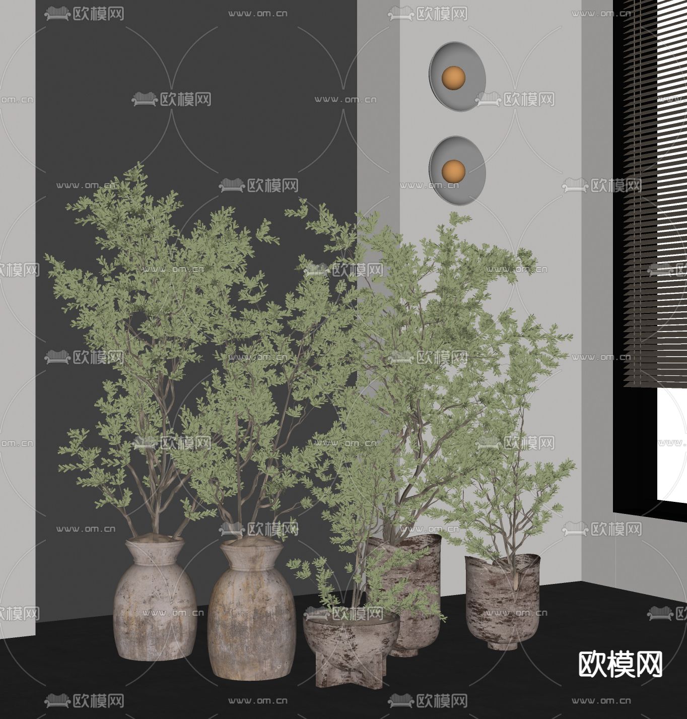 侘寂风盆栽 盆景su模型