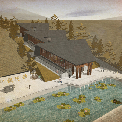  中式 寺庙su模型 