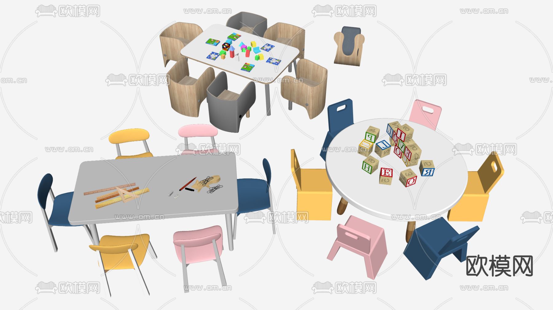 儿童桌椅su模型下载（渲染图2）