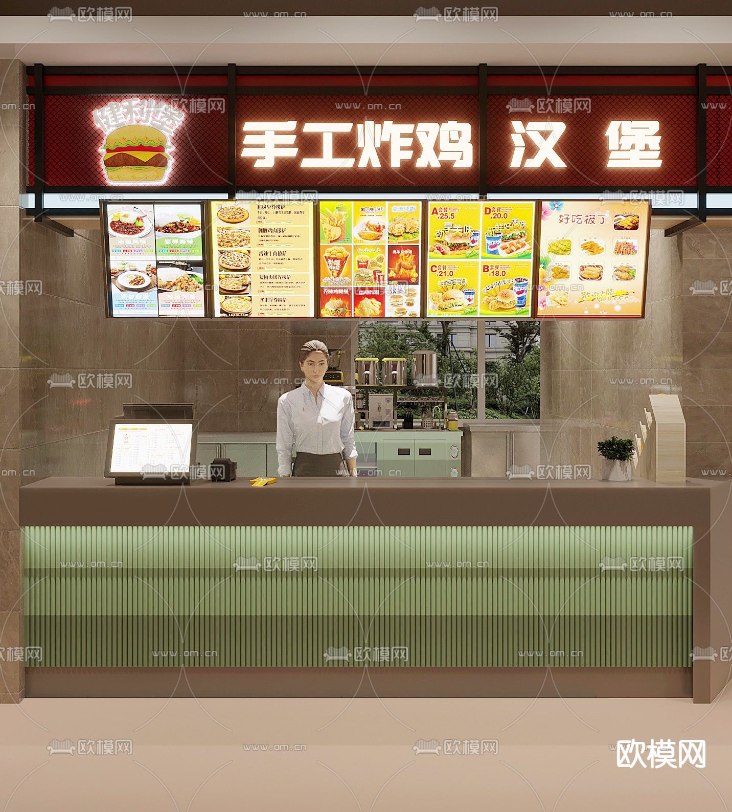 汉堡店 门头招牌su模型下载（渲染图1）