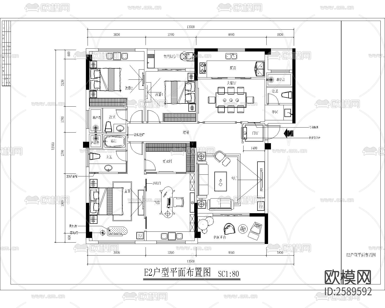 家装平面方案CAD施工图下载