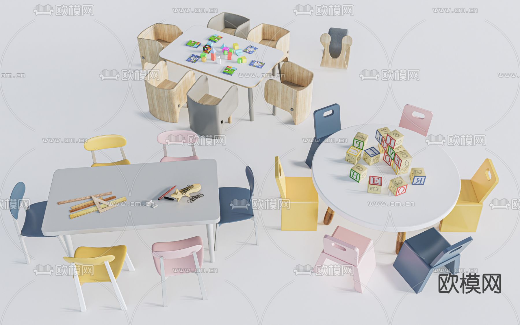 儿童桌椅su模型下载（渲染图1）