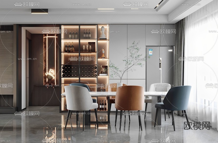 轻奢餐厅su模型下载(渲染图1)