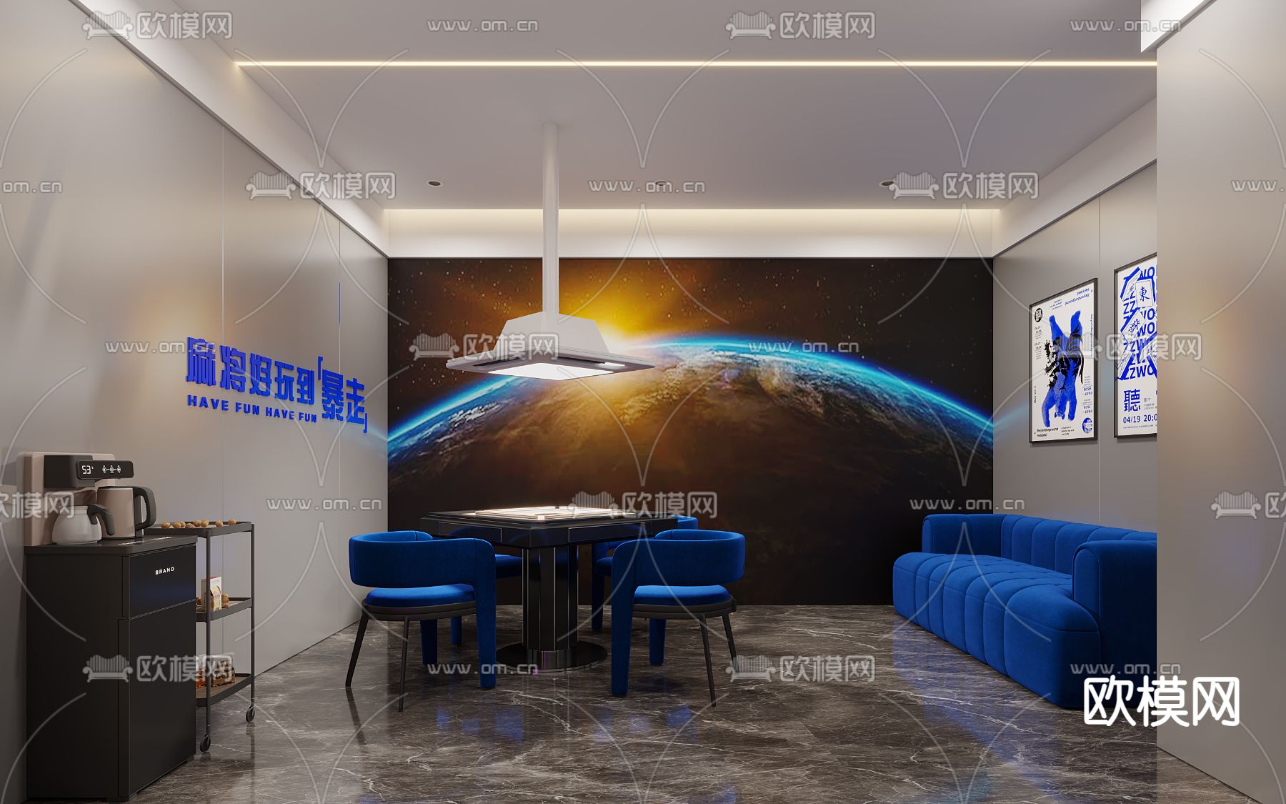 现代麻将房su模型下载