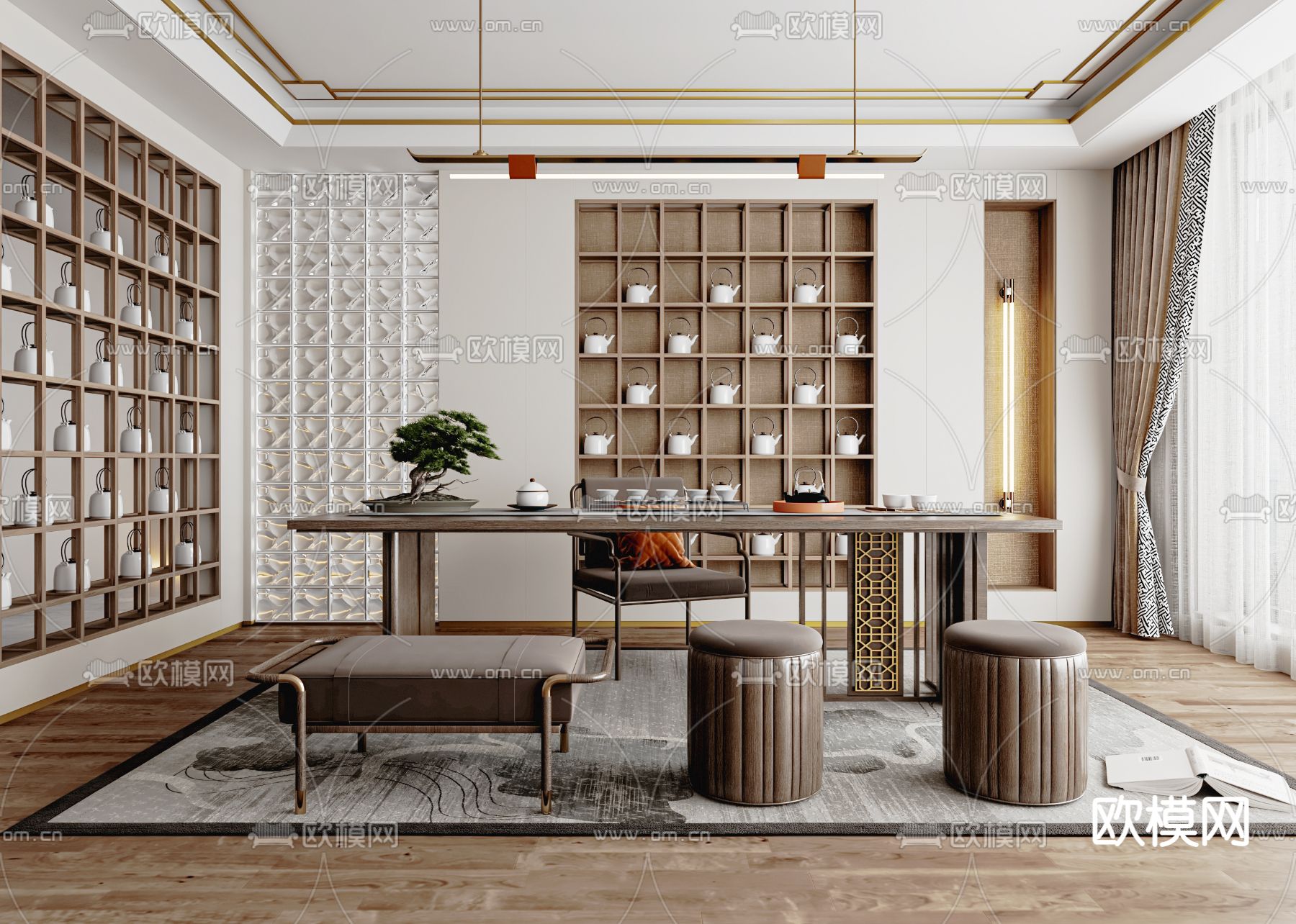 新中式茶室su模型