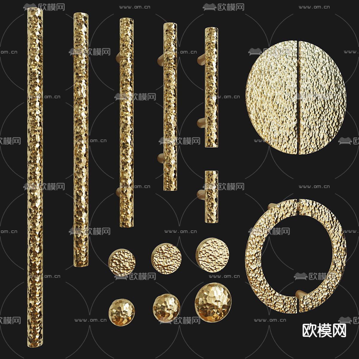 新中式拉手 锤纹门把手su模型