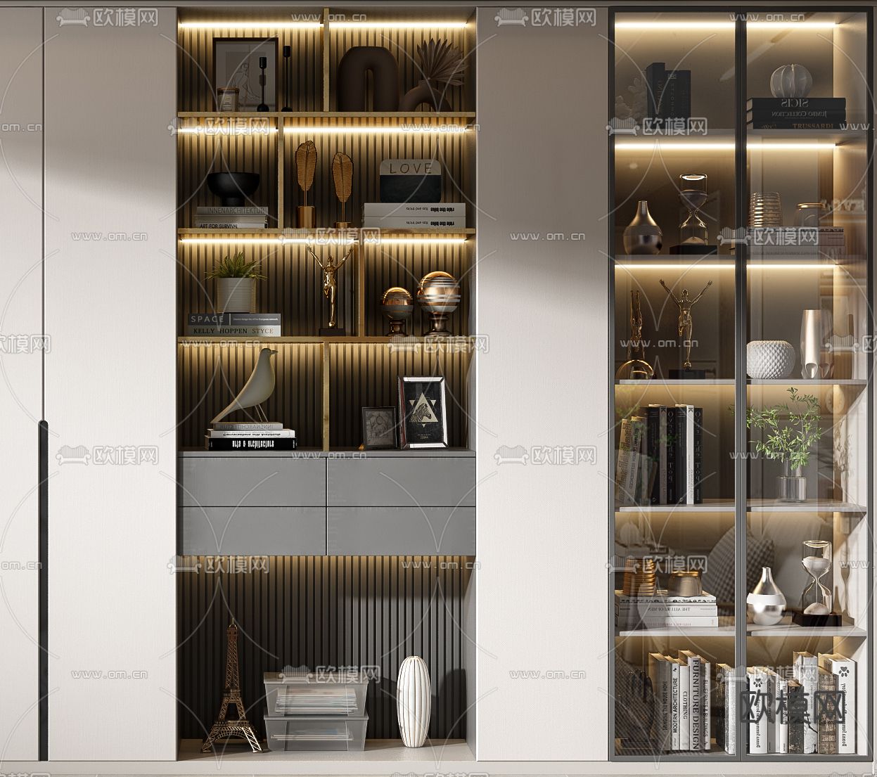 现代书柜 书架3d模型下载（渲染图2）