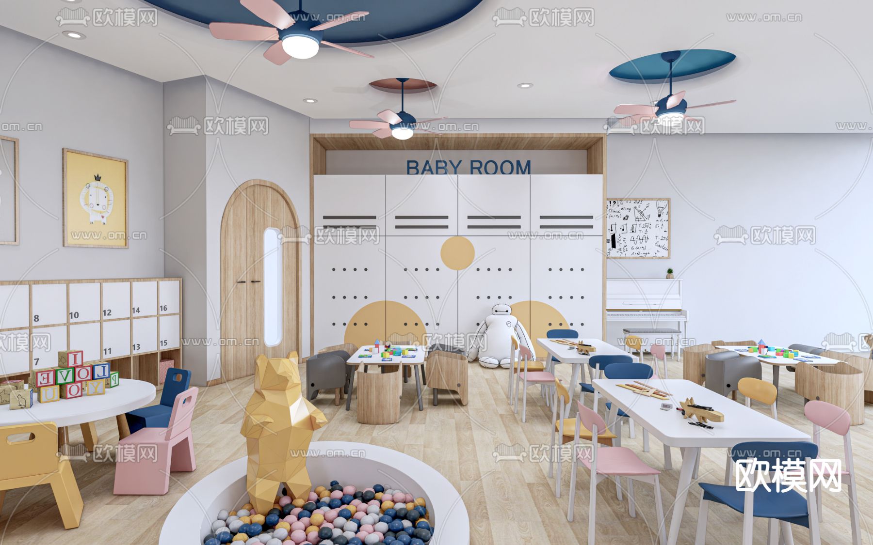 幼儿园教室 活动室su模型下载（渲染图1）