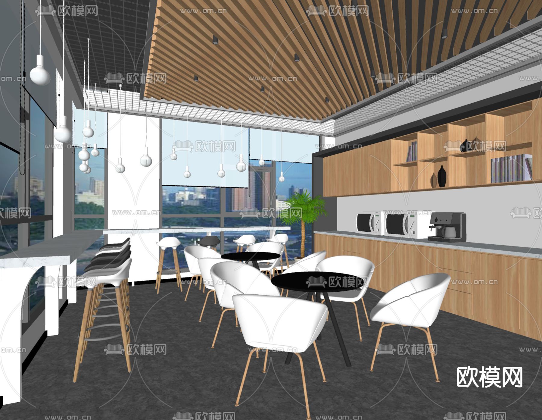 现代茶水间 办公休息区su模型下载（渲染图2）