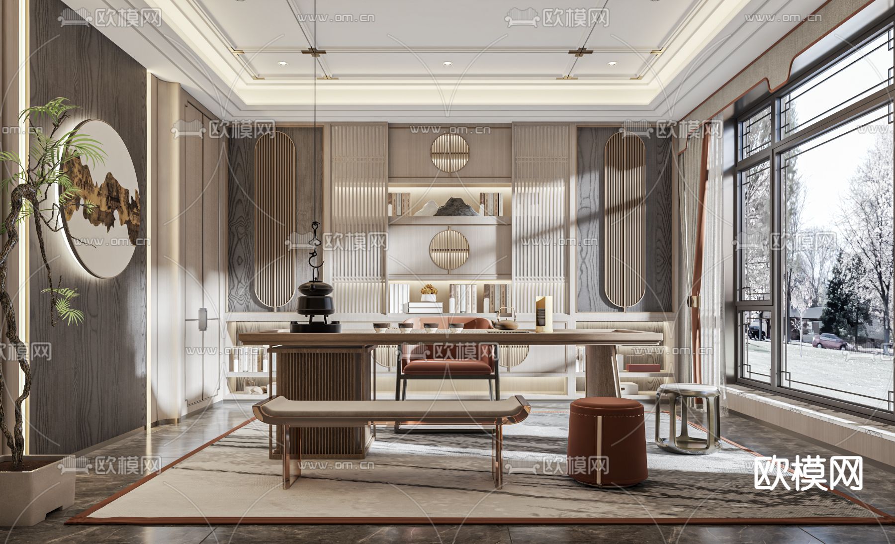 新中式茶室su模型