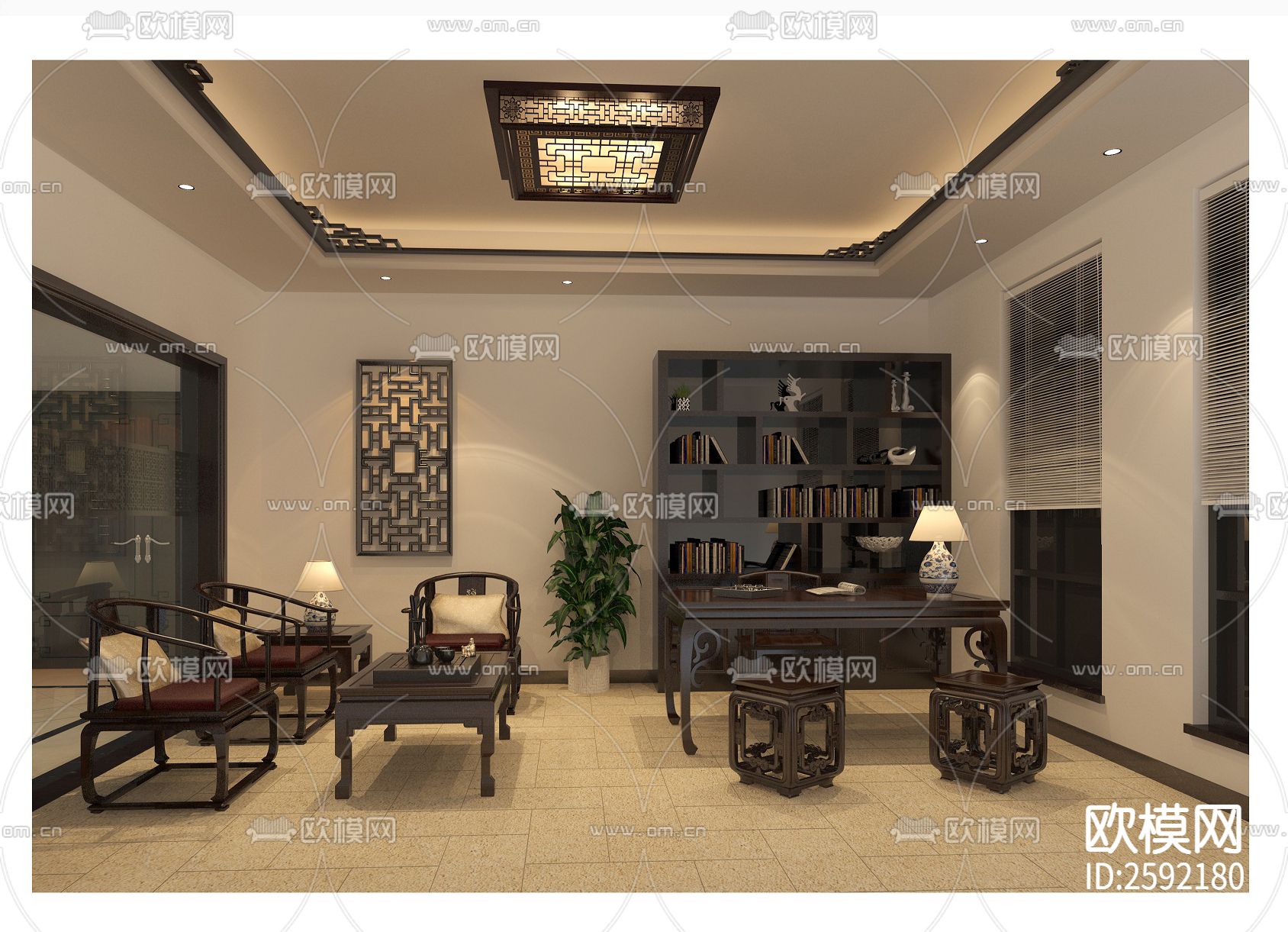 广东科学城会所式办公室CAD施工图下载（渲染图4）