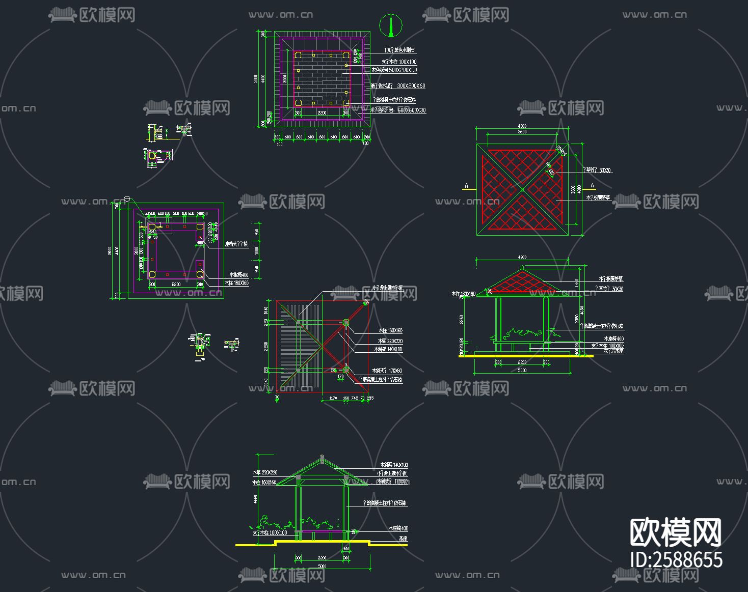 各式亭子凉亭CAD图库下载（渲染图8）