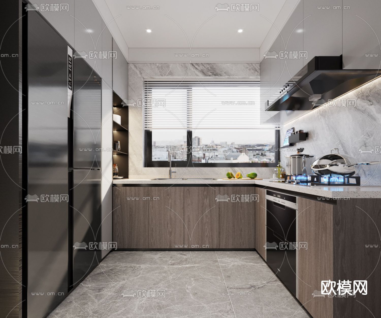 现代厨房3d模型下载