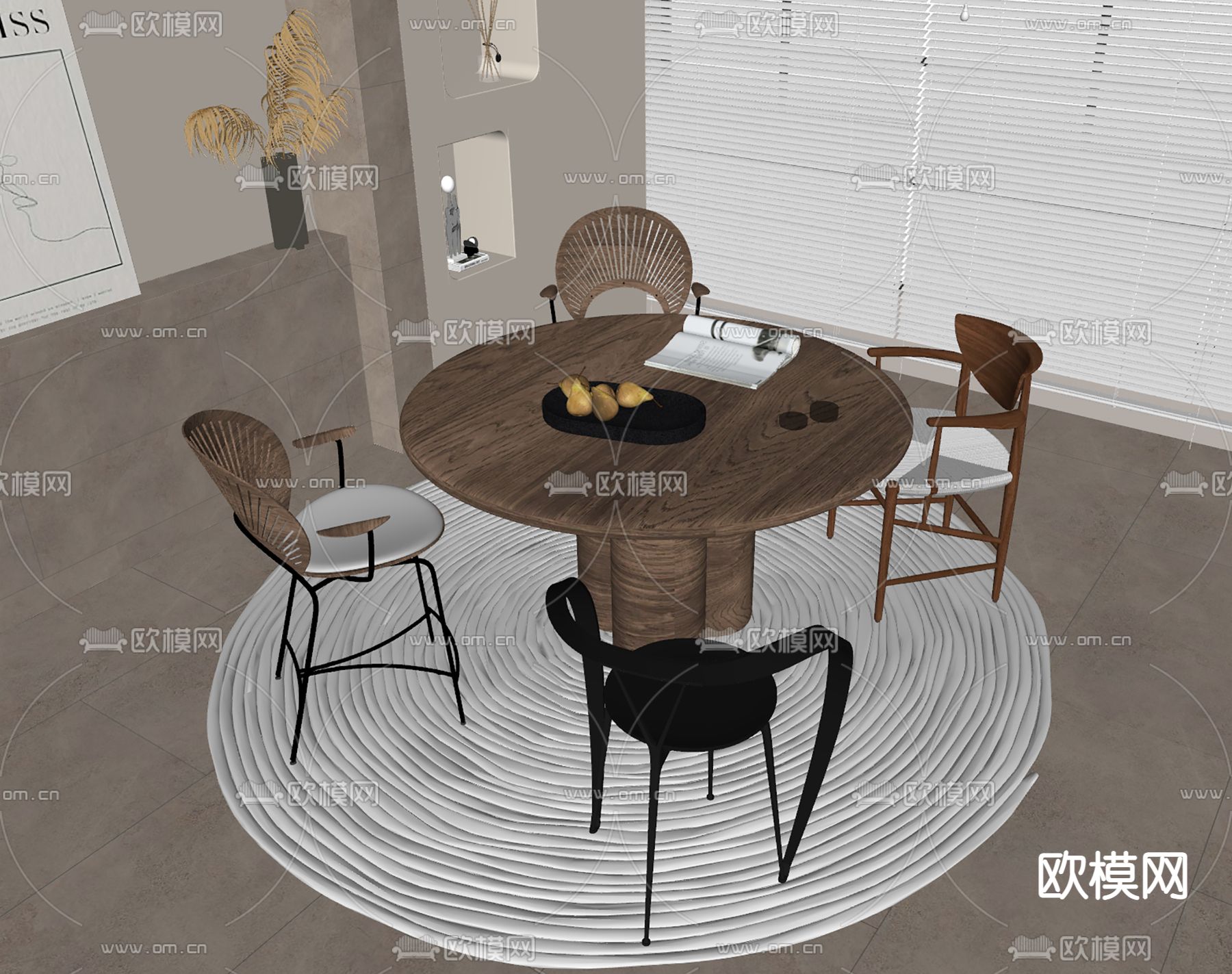侘寂餐桌椅su模型下载（渲染图2）